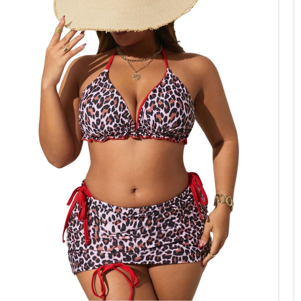 Pink Leopard Print Halter Bikini Set 3X